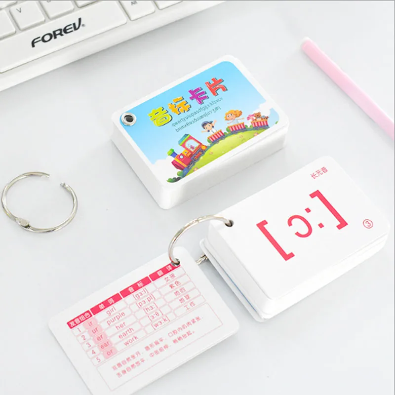 

48 Phonetic Symbols English Flash Card Handwritten Montessori Early Development Learning Toy For Children Kid Gift With Buckle
