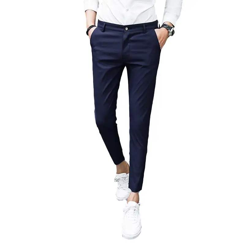 Idopy Новинка в Корейском стиле; модные однотонные штаны Для мужчин Slim Fit свободная длина по щиколотку верхняя одежда штаны Панталоны Для мужчин Костюмы для мужчин
