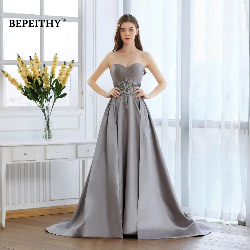 

BEPEITHY 2019 Sweetheart Robe De Soiree Long Evening Dress Lace Beaded Waist Prom Gown Abiye Gece Elbisesi Vinatge