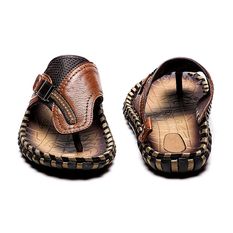 Высокое качество ручной работы из натуральной коровьей кожи Летняя обувь Для мужчин модные Брендовая обувь Для мужчин s летние пляжные шлепанцы на нескользящей подошве