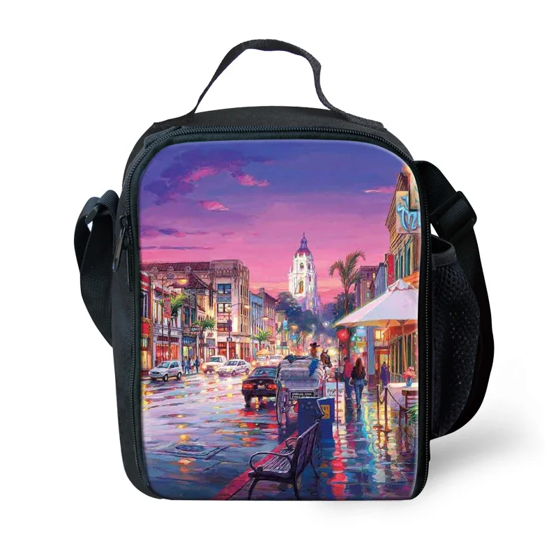 W1954G FORUDESIGNS Bolsa Переносные сумки для обедов для женщин, детей, девочек, весенние дорожные сумки для пикника, сумки для еды с 3D пейзажным принтом на молнии - Цвет: W1954G