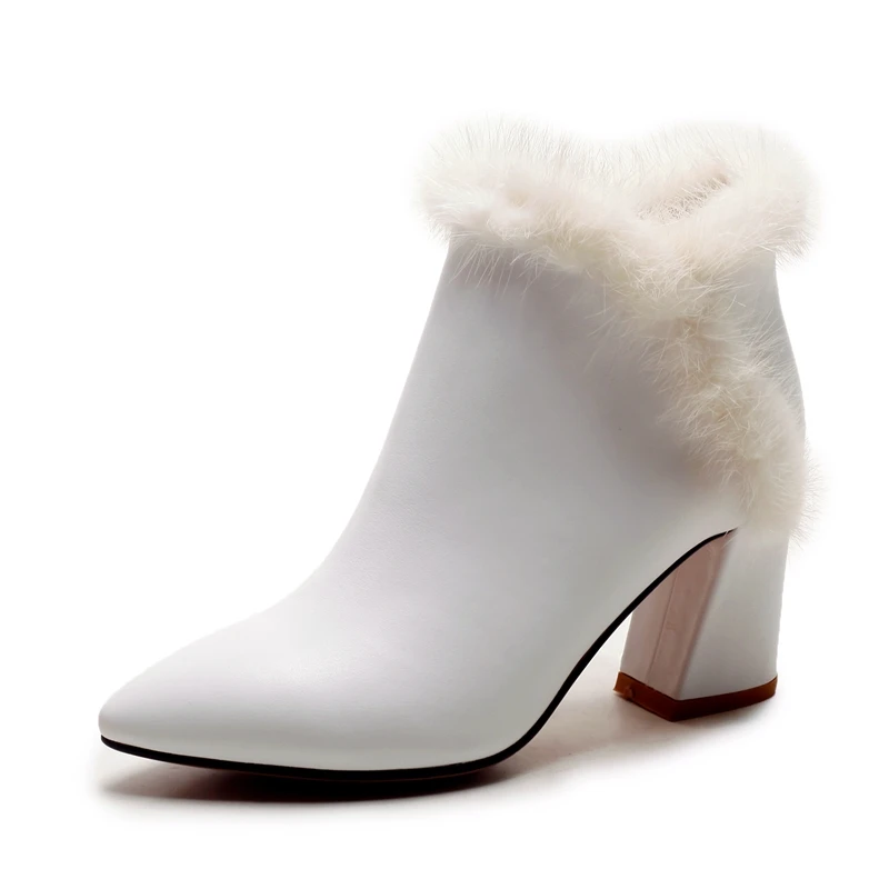 ENMAYER New Arrival lady cow suede pointed toe zip ankle boots women square heel boots Big size 34-39 ZYL765 - Цвет: White