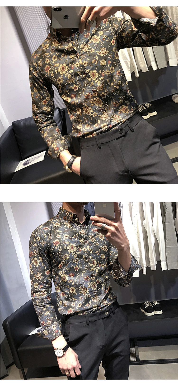 Camisa Весенняя рубашка с рисунком, английская Мужская рубашка с длинным рукавом для молодых людей, новая мода,, тонкая темно-серая стандартная
