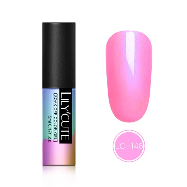 146 LILYCUTE 5 мл розовый золотистый гель Чистый цвет ногтей Bling гель для ногтей с блестками лак замочить блестящие, для дизайна ногтей Маникюр УФ Гель-лак для ногтей - Цвет: 146