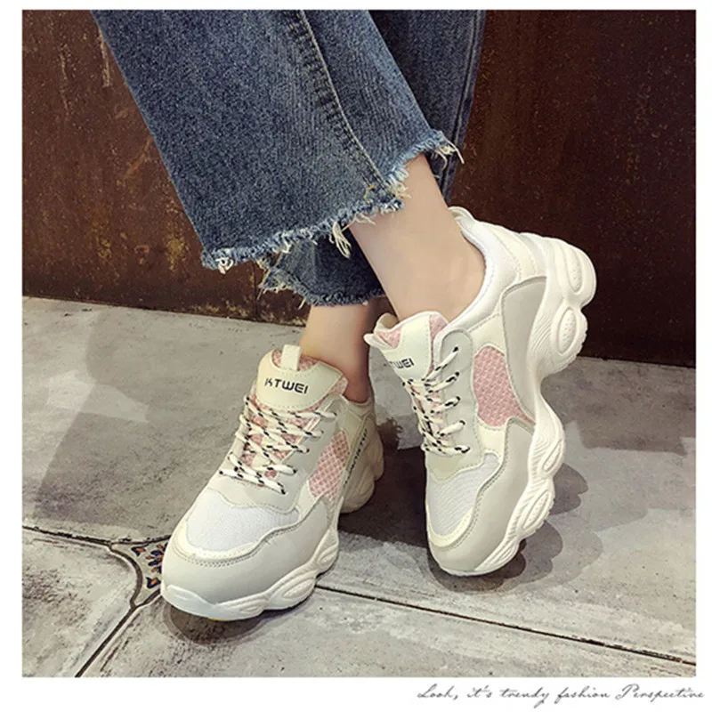 

Hot Women Vulcanize Shoes 2019 Chunky Sneakers Breathable Dad Shoes Platform Ladies Trainers Women Shoes Lace Up Chaussure Femme