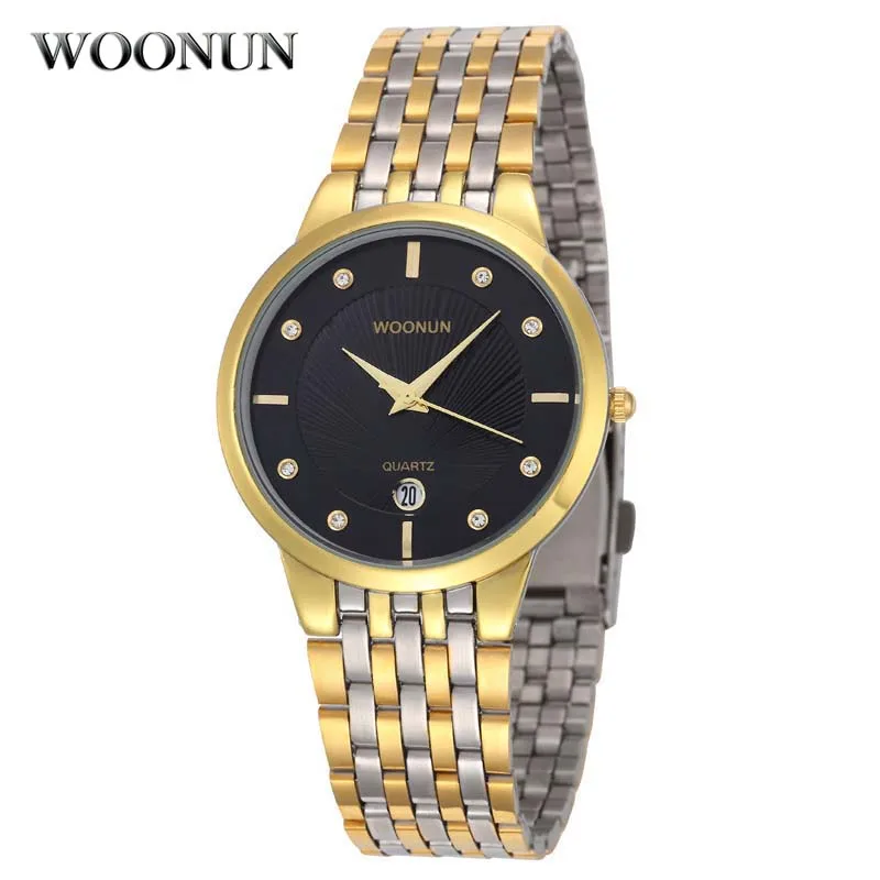 WOONUN золотые часы для мужчин s часы лучший бренд класса люкс Полный сталь кварцевые наручные часы модные бизнес мужские часы Relogio Masculino - Цвет: 8032BGB