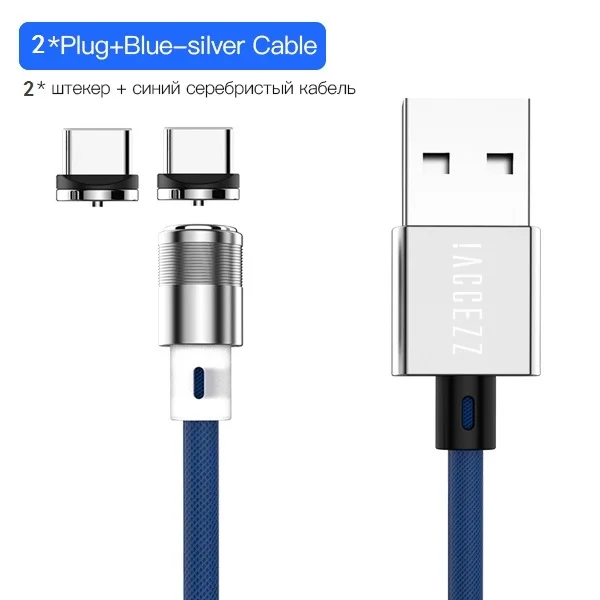 ACCEZZ Магнитный Usb кабель для зарядки для IPhone X XR XS MAX Micro usb type C Магнитная Зарядка для samsung S10 S9 кабели для быстрой зарядки - Цвет: Blue Cable 2Plug