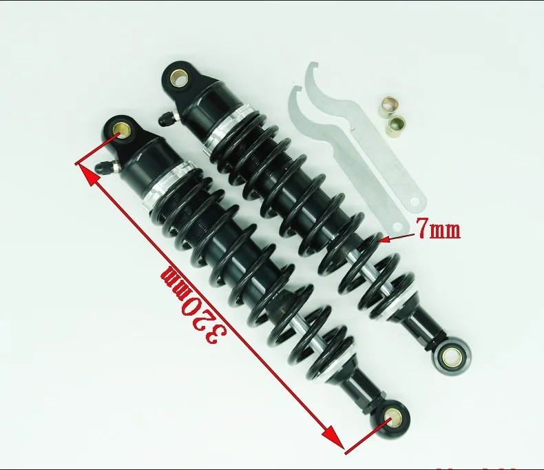 

7mm spring universal 1 Pair 320mm Motorcycle Dirt Bike Rear Suspension Air Shock Absorber New Chrome silver & Black