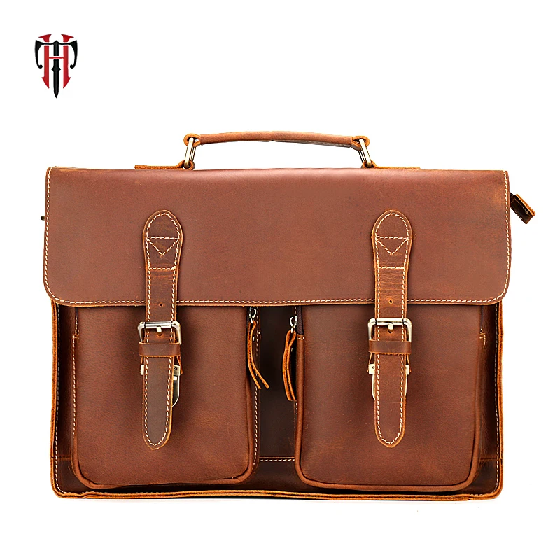 TIANHOO Genuine leather men bags vintage crazy horse leather briefcase