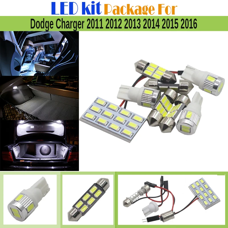 

7 x Car 5630 Chip LED Bulb Interior LED Kit Package White License Plate Map Dome Light High Lumens For Dodge Charger 2011-2016