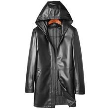 L-4XL с капюшоном кожа овчины утка Подпушка пальто овчины натуральной Подпушка утка средней длины кожа Костюмы Кожа натуральная куртка