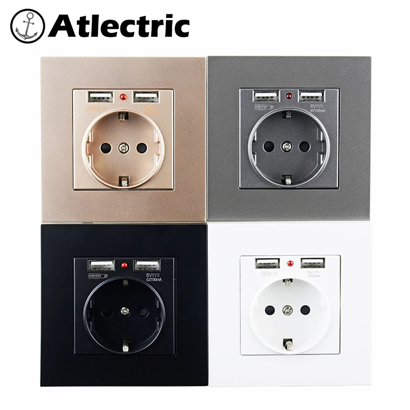 Atlectric 16A ЕС Россия Франция розетка двойной USB порт настенный адаптер зарядка 2A настенное зарядное устройство USB розетка