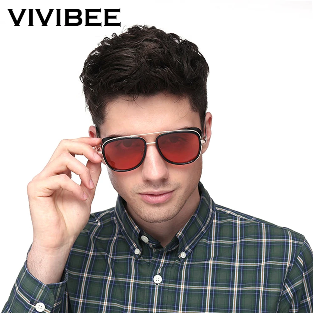 2019 трендовые мужские солнцезащитные очки VIVIBEE в стиле Тони Старка винтажные