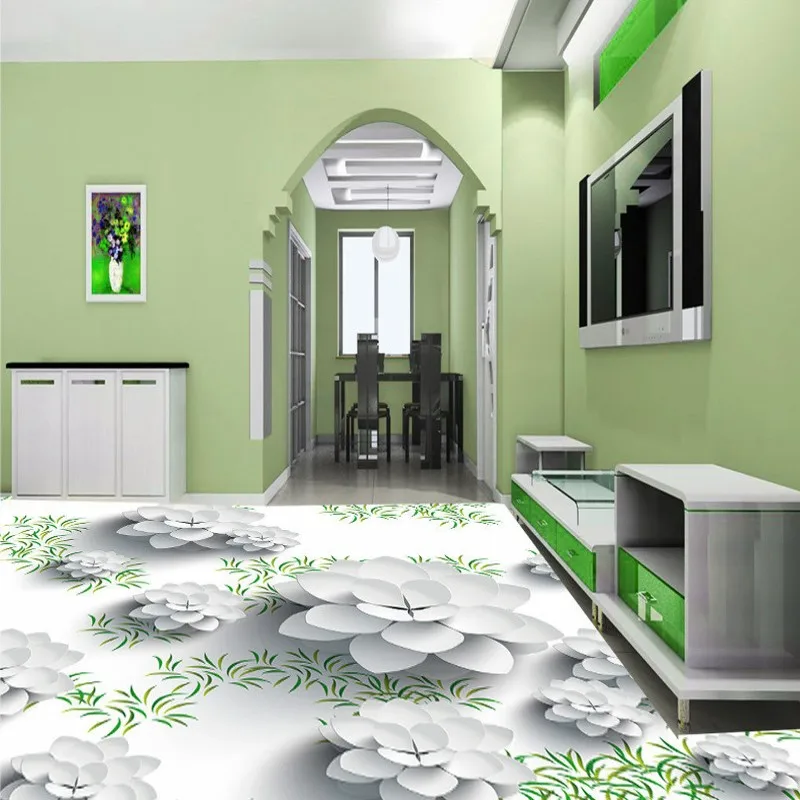 

Free Shipping Fresh flowers 3D floor wallpaper non-slip thickened floor wallpaper mural self-adhesive living room bathroom