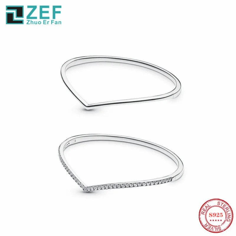 

ZEF pan 925 Sterling Silver Bracelet for women,Shimmering Wish Bangle Stack Original Jewelry Luxury Fashion Women ladies Gift