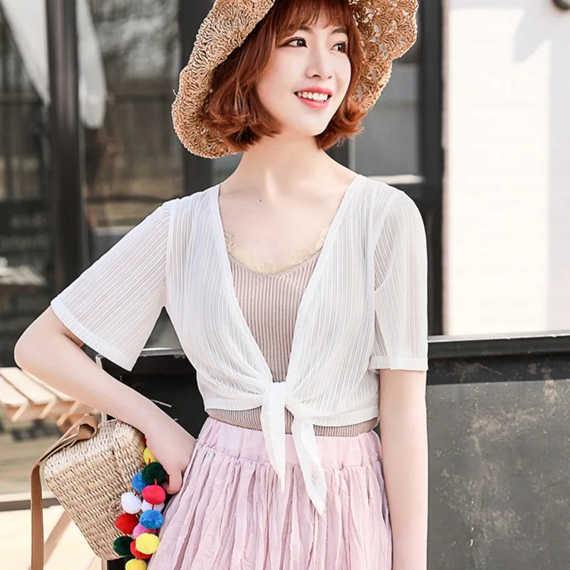 

Women Hollow Out Thin Women Cardigan Women Summer Sunscreen Short Sleeved Lace Top
