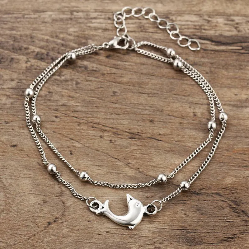 

Dolphin Ankle Silver Beads Anklets Bohemian Dolphin Charm Anklets Elegant Layered Bead Chain Ankle Bracelet Foot Jewelry