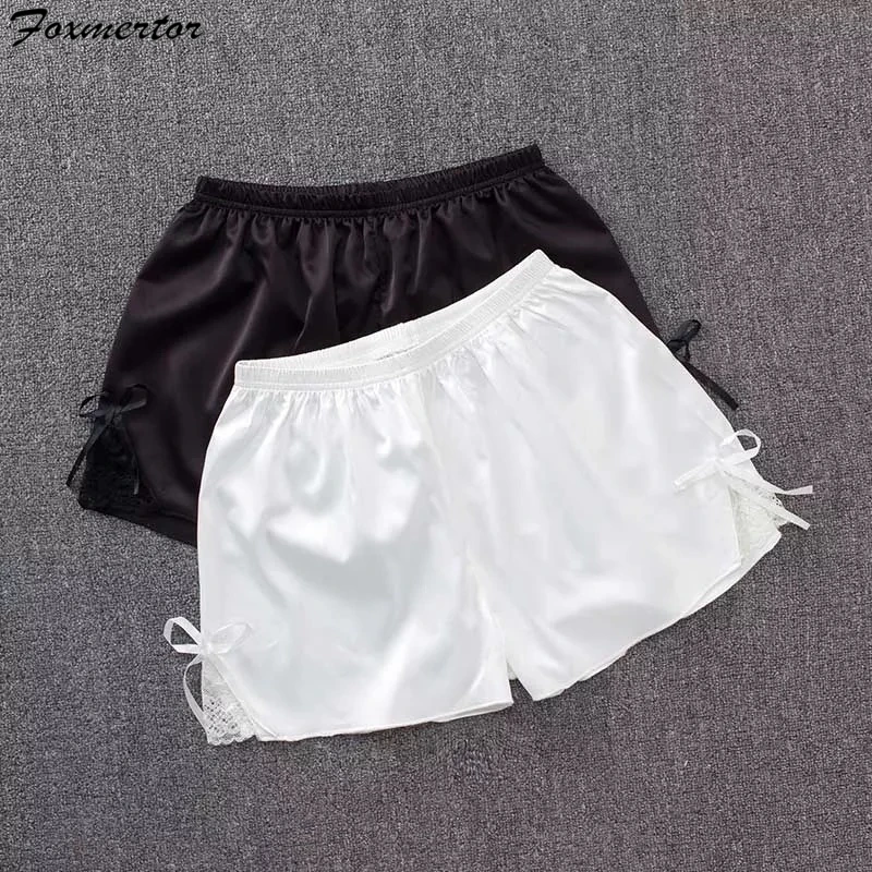 

Soperwillon 2018 Women Summer Silk Beach Casual Solid Black White lace Shorts Fashion High Waist Slim Fitness Shorts Plus Size