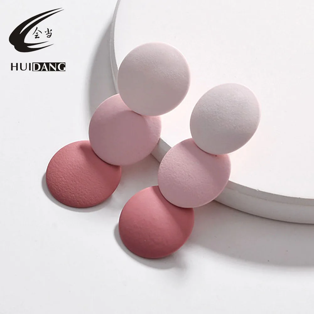 

HUIDANG 2019 Fall winter new paint gradient color stacked round disc statement earrings for women