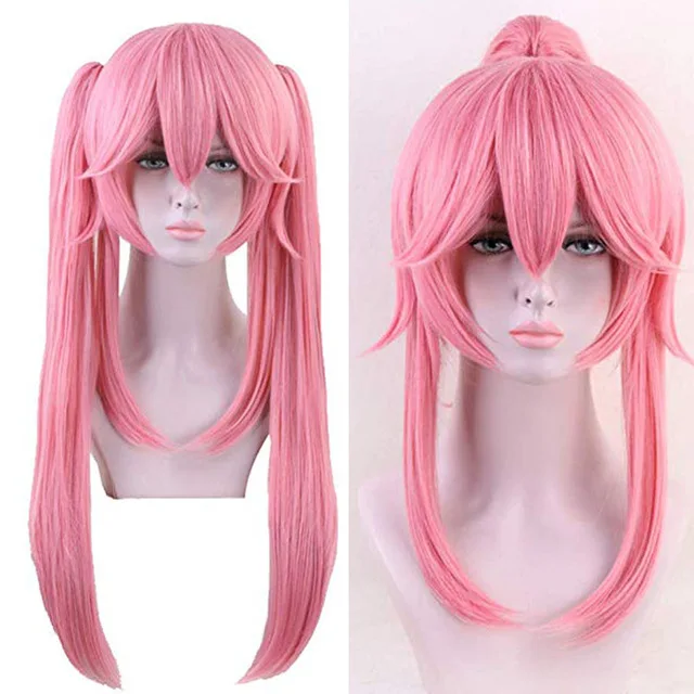 

Anime FGO Cosplay Servant Caster Tamamo no Mae Pink Synthetic Hair With Chip Ponytails for Adult Fate Grand Order + Wig Cap