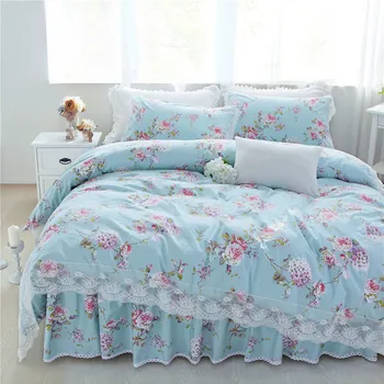 

New pastorale ruffle lace bedding set elegant princess bedding matching duvet cover flower queen king size bedspread bed skirt