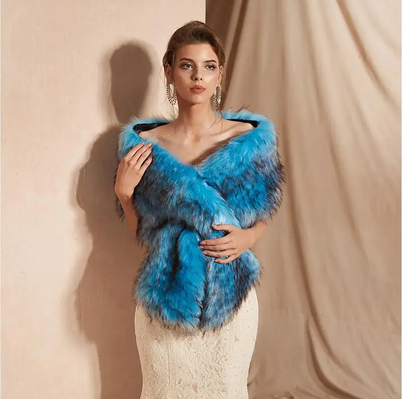 JaneVini, модная, ярко-синяя, зимняя шаль из искусственного меха, свадебная накидка, накидка для женщин, болеро Fourrure, болеро, теплая верхняя одежда, свадебные аксессуары - Цвет: Photo Color 1