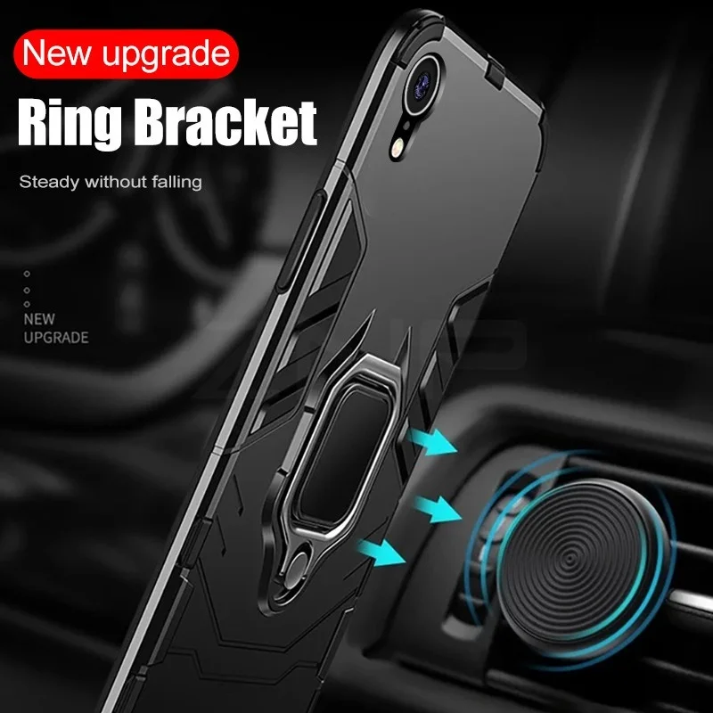 100 шт./партия для iphone X XS MAX XR 8 7 6 plus 5s Armor Hybrid PC+ TPU Defender чехол поставляется с кольцом кронштейн Розничная упаковка