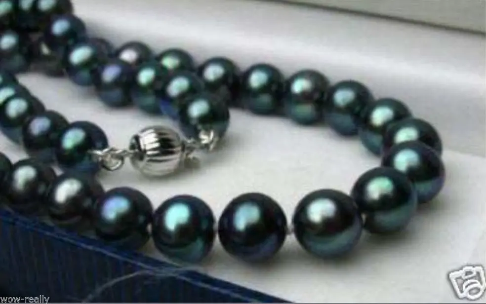 

Hot sale new Style >>>>>GENUINE 8-9MM BLACK PEARL NECKLACE 18" JEWELRY
