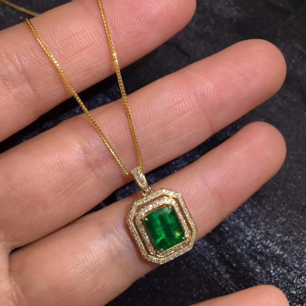 

Fine Jewelry AIGS Real 18K Yellow Gold AU750 100% Natural 1.61ct Emerald Gemstone Female Pendants for Women Fine Necklace