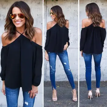 

5pcs/lot Sexy Off Shoulder Women Shirts 2017 Autumn Long Sleeve Blouse Women Casual Loose Halter Tops Blouses Blusas Feminina