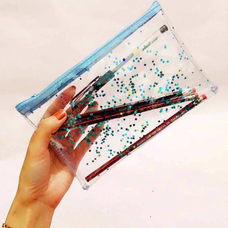 

Creative Twinkle Star Transparent Pencil Case Large Capacity Pen Bag Multifunction Stationery Bag Gift for Girls School Supplies