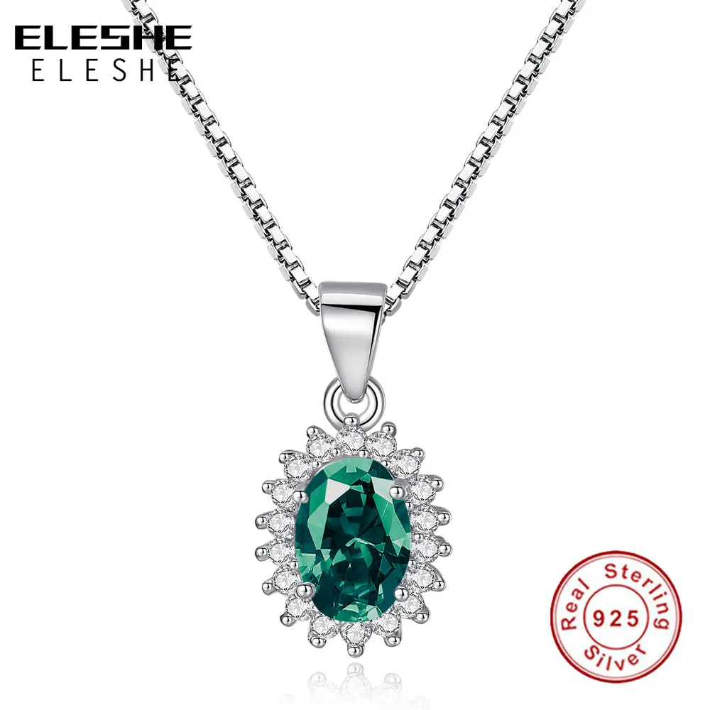 Ожерелье цепочка из серебра 925 пробы с зеленым кристаллом|girls jewelry|crystal necklacechain