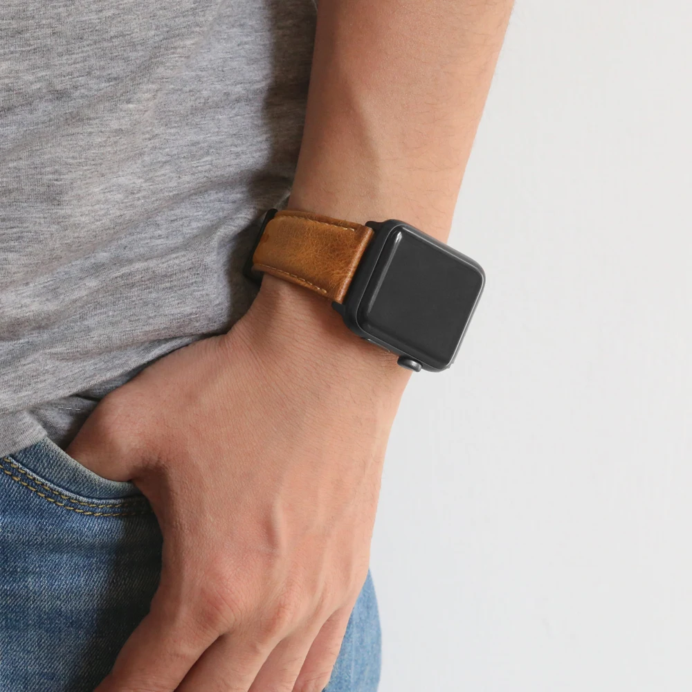 Folome ремешок парафиновое масло кожаный ремень Замена Натуральная кожа ремешок для наручных часов Apple Watch Series 5 4 3 2 браслет 38/42/40/44 мм