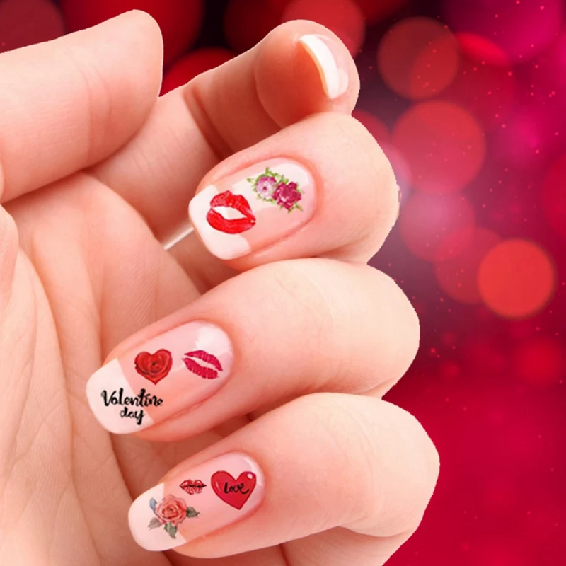 24 дизайна Валентина красочная наклейка для украшения ногтей красная розовая помада переводные наклейки