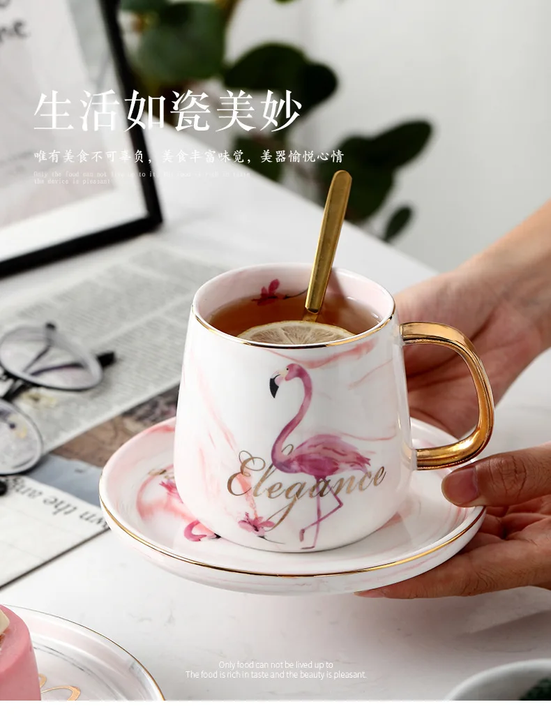 Розовая девушка сердце Ins Фламинго скандинавские мраморные чашки и блюдце набор Офис послеобеденный чай Кружка Цин lv bei