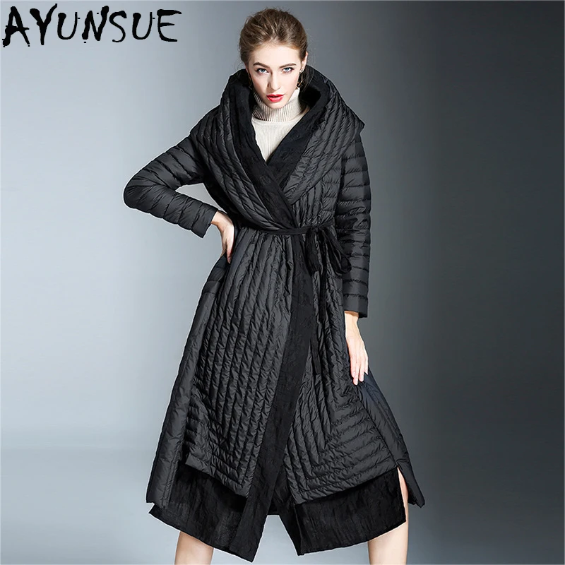 

AYUNSUE Winter Jackets Women 90% White Duck Down Jacket 2018 New European Hooded Long Coat Snow Outwear chaqueta mujer LX2316
