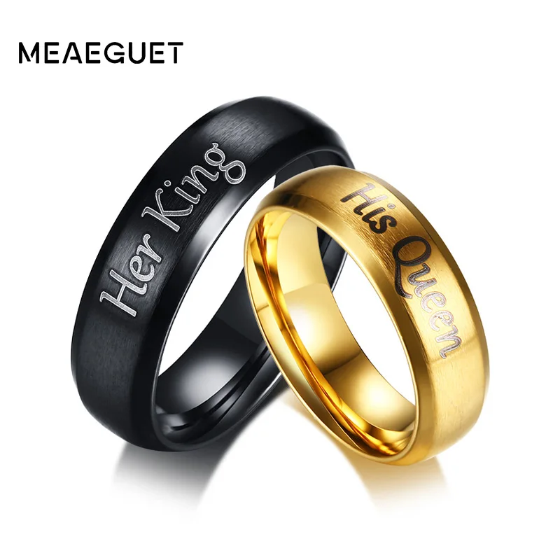 

Meaeguet Romantic His Queen Hers King Wedding Rings For Lover Love Forever Stainless Steel Couple Promise Rings Jewelry