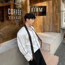 Для мужчин с длинными рукавами галстук свободные мужские повседневные рубашки Винтаж Мода уличной хип-хоп вечерние рубашки сценические костюмы Harajuku