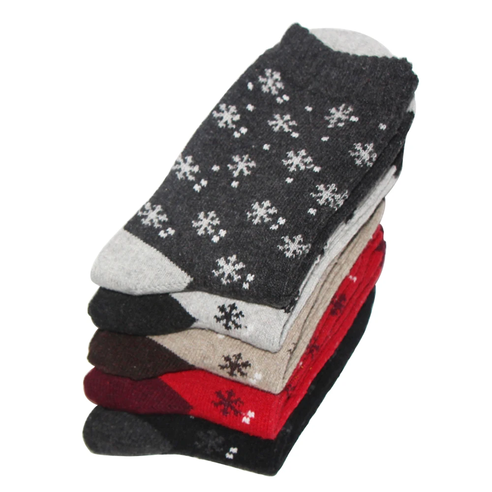 5 пар/лот, женские осенне-зимние теплые носки из кроличьей шерсти, новые качественные толстые разноцветные носки с маленькими снежинками, теплые носки Meias