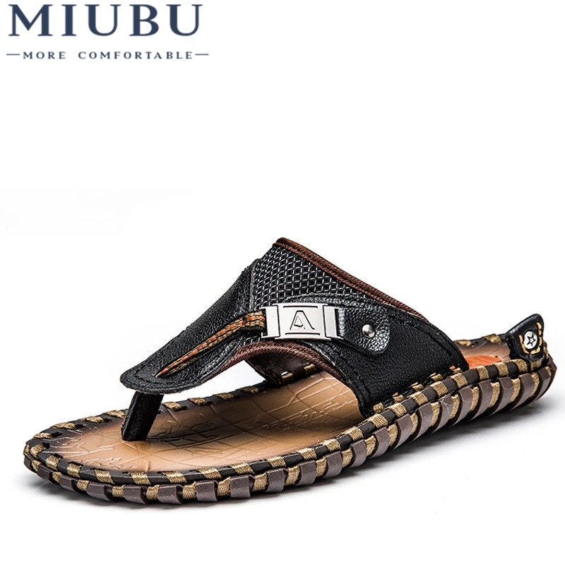 MIUBU/Роскошные брендовые новые мужские Вьетнамки Шлепанцы из натуральной кожи