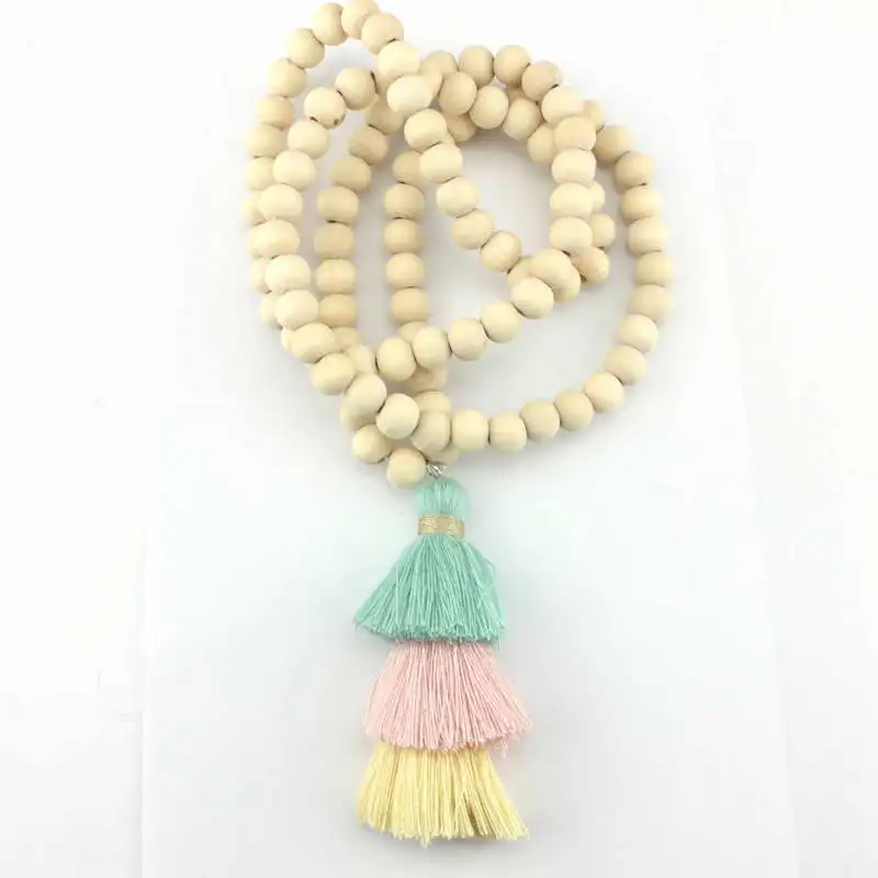ZWPON 2018 Boho Wood Beaded Tassel Necklace for Women 10 MM Natural Wood Beads Long Necklace Wholesale Festival Jewelry Yoga - Image 4