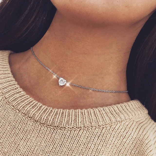 Simple Women Chocker Invisible Chain Transparent Fishing Line Necklace  Crystal Rhinestone Choker Necklace Pendant On Line Neck