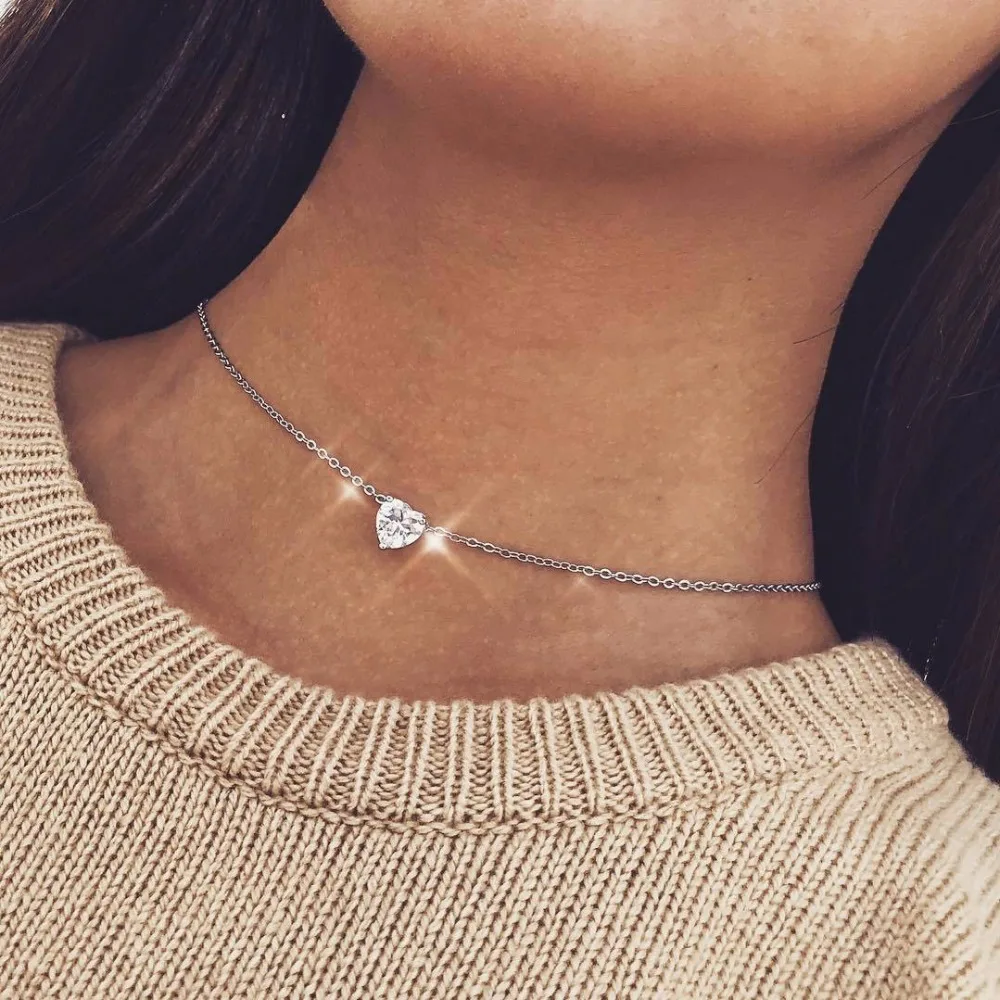 

Crystal Heart Necklace Pendants For Women Short Gold Necklace Chain Pendant Necklace Crystal Heart Choker Necklace Chocker Neck
