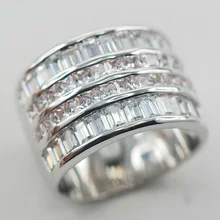 Фотография Micropave Simulated Diamond White Sapphire 925 Sterling Silver Ring Size 6 7 8 9 10 11 A13