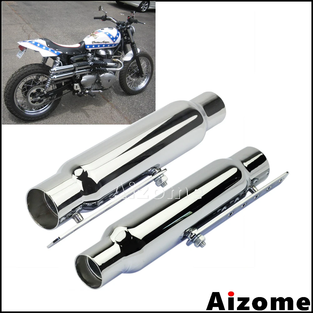 2x Chrome Motorcycle Mufflers For Triumph Honda CB450 Yamaha Suzuki