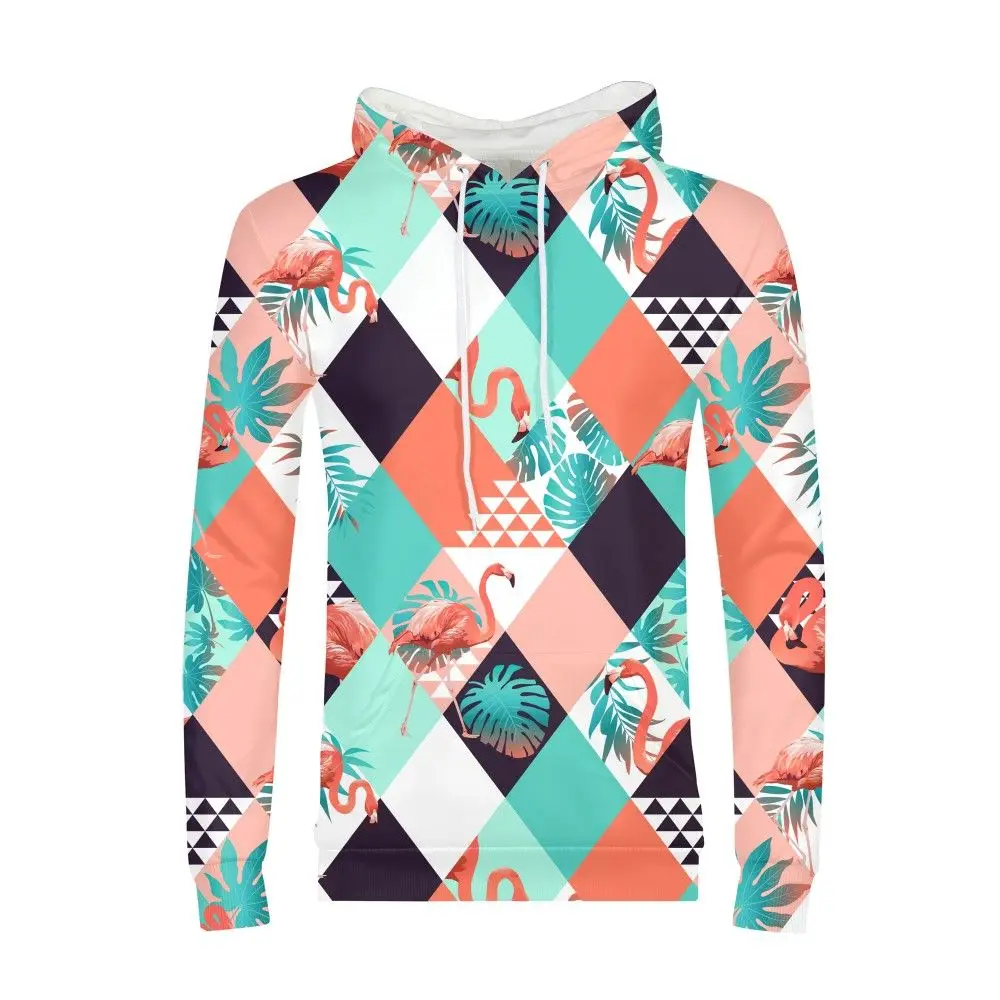 Fashion 3d Print Flamingo Diamond Check Hooded Sweatshirt Men Long Sleeve Clothes 2018 Boys Male Autumn Weed Funny Pullovers