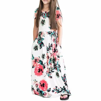 

WEIXINBUY Baby Girls Dresses Baby Girls Clothes Fashion Long Dresses Flower Printed Short Sleeve Kids Dress Beach Style