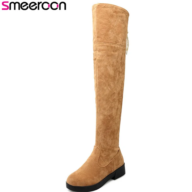 Smeeroon platform shoes round toe autumn winter boots over the knee boots for women med heels women boots big size 34-43