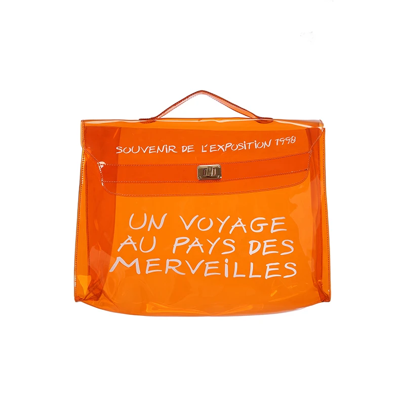 Женская прозрачная сумка с буквенным принтом большой оранжевый прозрачная вместительная сумка женская большая емкость Пляжная сумка Sac Femm волнистый ремешок