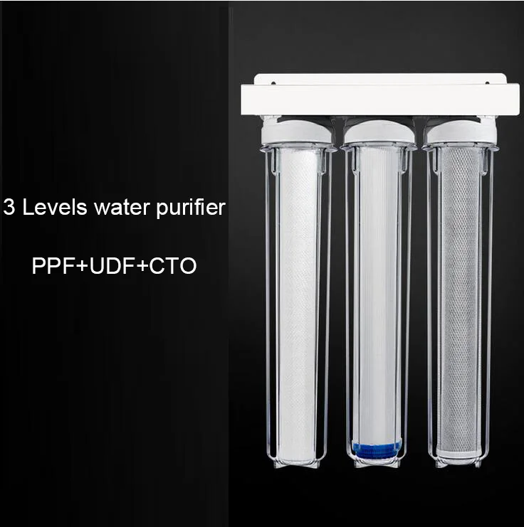 Прямые продажи с фабрики 20 дюймов 3 уровня прямой питьевой прозрачный очиститель воды предварительный фильтр для воды PPF+ UDF+ CTO